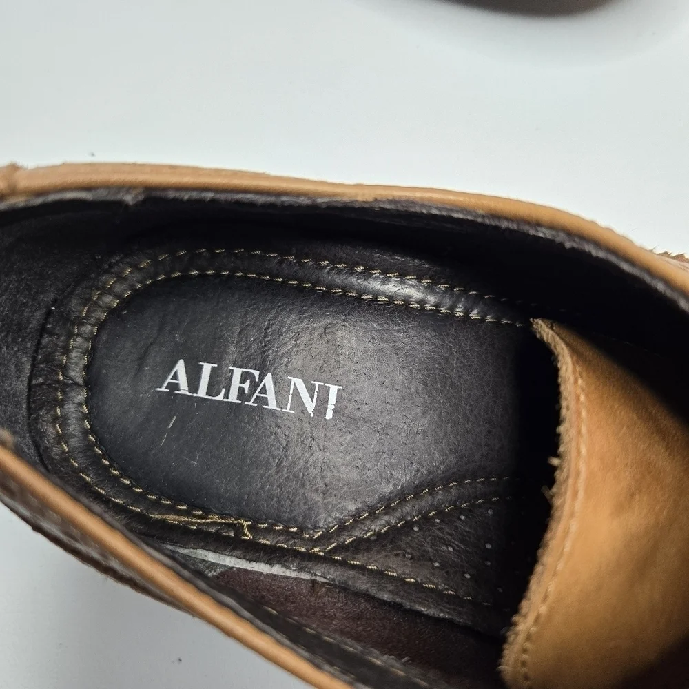 Alfani Men's Geoff Leather Brown Wingtip Oxford Dress Shoes Size 8 WPL 8046